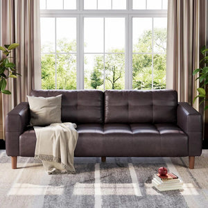 Hiring 3-Seater Faux Leather Sofa with Spring Cushion, Deep Seat Sofa for Living Room & Office