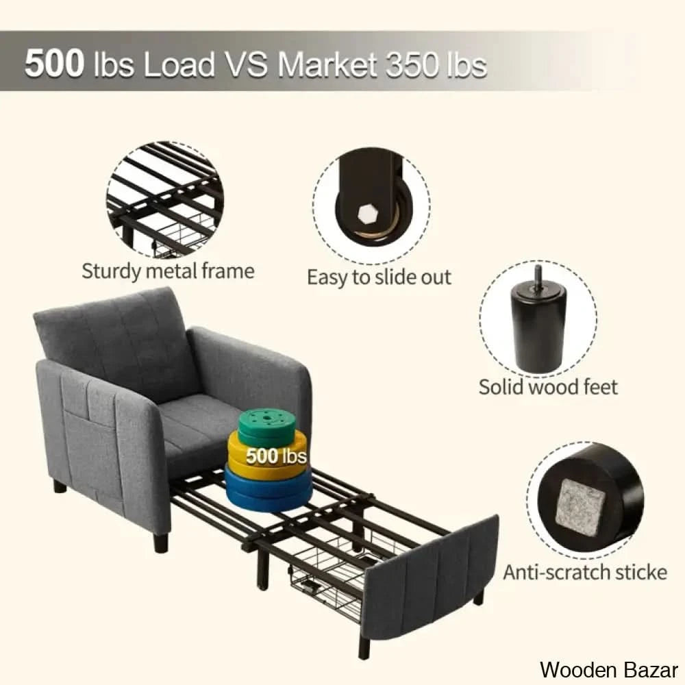 84’’ Extra Long Convertible Chair Bed | 4-In-1 Upholstered Accent Sleeper Armchair Dark Gray Linen