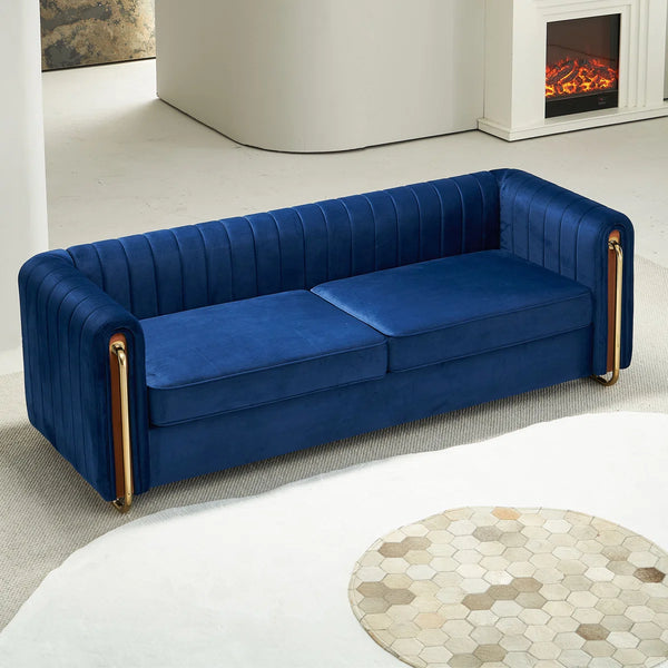 Hipick Modern Tufted Soft Velvet Round Arm Sofa for Living Room