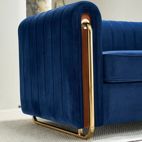 Hipick Modern Tufted Soft Velvet Round Arm Sofa for Living Room