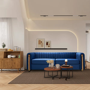 Hipick Modern Tufted Soft Velvet Round Arm Sofa for Living Room