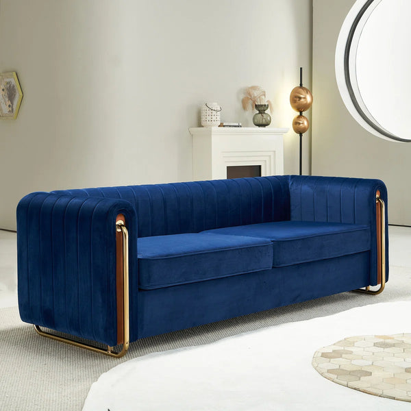 Hipick Modern Tufted Soft Velvet Round Arm Sofa for Living Room