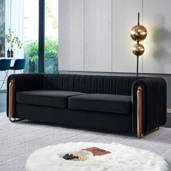 Hipick Modern Tufted Soft Velvet Round Arm Sofa for Living Room