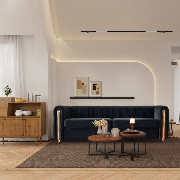 Hipick Modern Tufted Soft Velvet Round Arm Sofa for Living Room