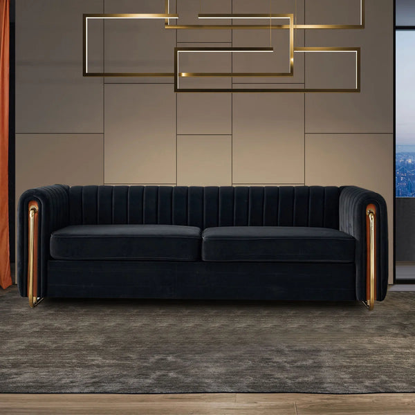 Hipick Modern Tufted Soft Velvet Round Arm Sofa for Living Room