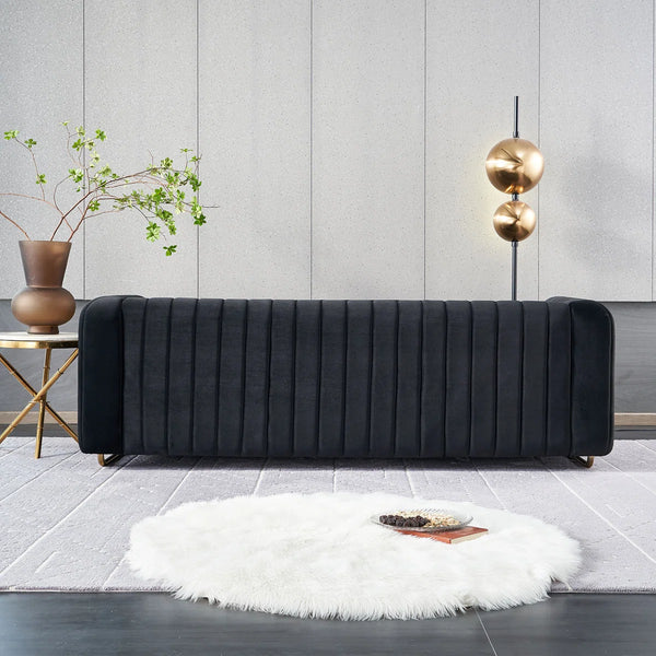 Hipick Modern Tufted Soft Velvet Round Arm Sofa for Living Room