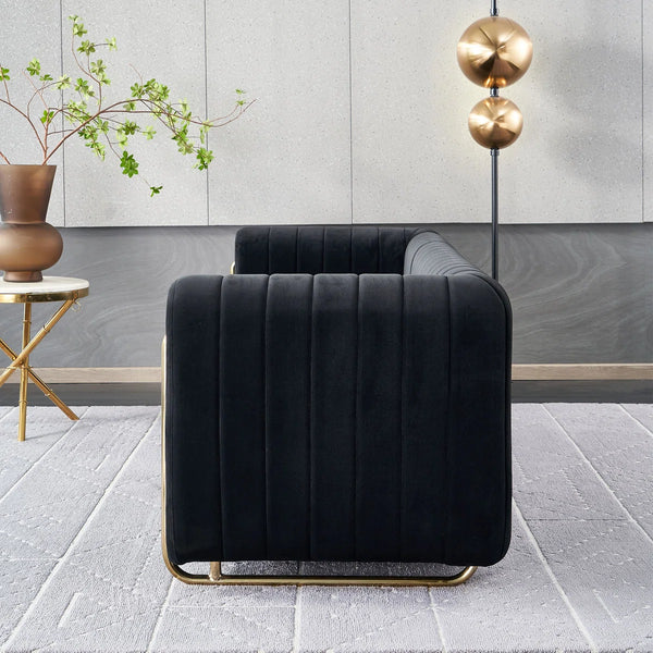 Hipick Modern Tufted Soft Velvet Round Arm Sofa for Living Room
