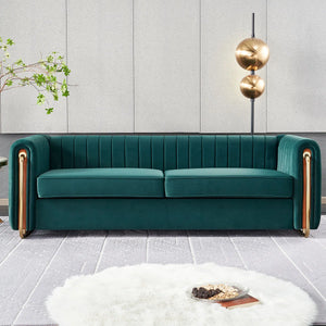 Hipick Modern Tufted Soft Velvet Round Arm Sofa for Living Room