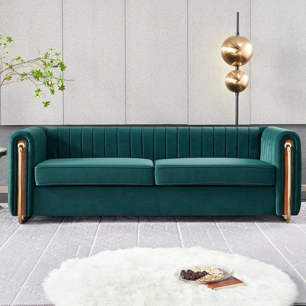 Hipick Modern Tufted Soft Velvet Round Arm Sofa for Living Room