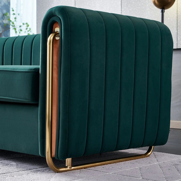 Hipick Modern Tufted Soft Velvet Round Arm Sofa for Living Room