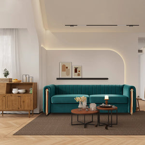 Hipick Modern Tufted Soft Velvet Round Arm Sofa for Living Room