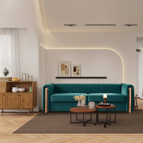 Hipick Modern Tufted Soft Velvet Round Arm Sofa for Living Room