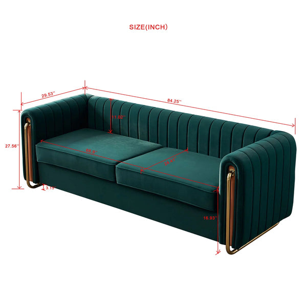 Hipick Modern Tufted Soft Velvet Round Arm Sofa for Living Room