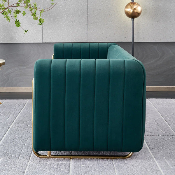 Hipick Modern Tufted Soft Velvet Round Arm Sofa for Living Room