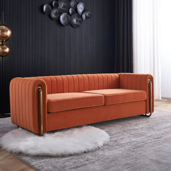 Hipick Modern Tufted Soft Velvet Round Arm Sofa for Living Room