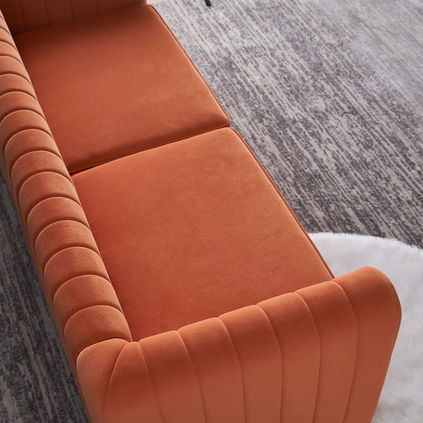 Hipick Modern Tufted Soft Velvet Round Arm Sofa for Living Room
