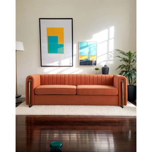 Hipick Modern Tufted Soft Velvet Round Arm Sofa for Living Room