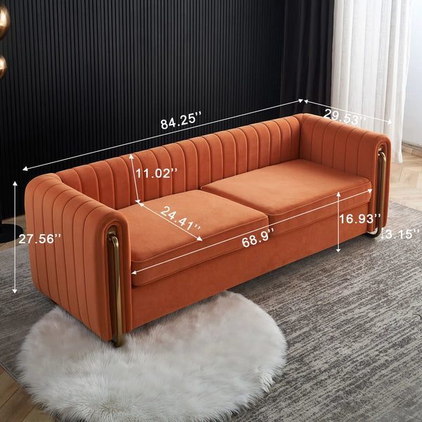 Hipick Modern Tufted Soft Velvet Round Arm Sofa for Living Room