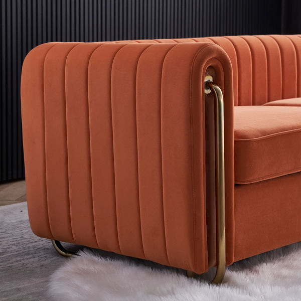 Hipick Modern Tufted Soft Velvet Round Arm Sofa for Living Room