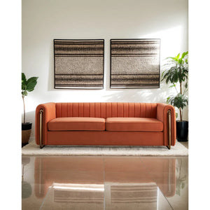 Hipick Modern Tufted Soft Velvet Round Arm Sofa for Living Room