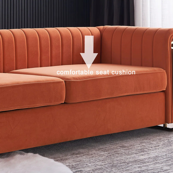 Hipick Modern Tufted Soft Velvet Round Arm Sofa for Living Room