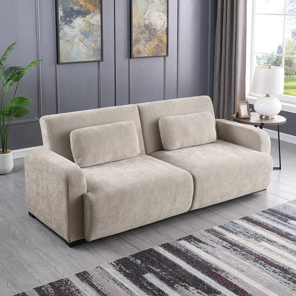 84.5" Convertible Sofa Bed, Upholstered Sleeper Sofa with Pillows for Living Room and Guest Room  Wooden Bazar