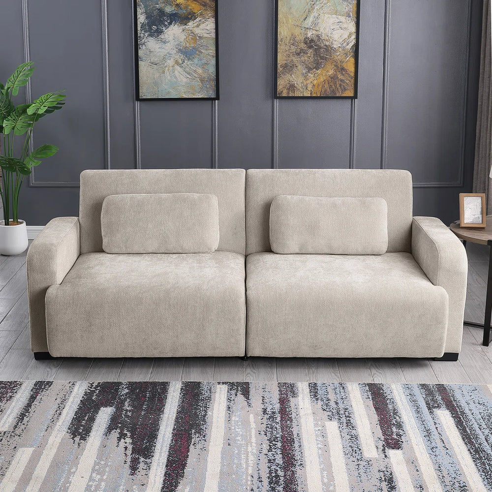 84.5" Convertible Sofa Bed, Upholstered Sleeper Sofa with Pillows for Living Room and Guest Room  Wooden Bazar