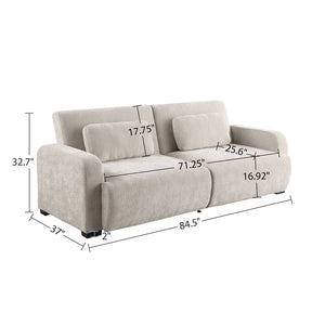 84.5" Convertible Sofa Bed, Upholstered Sleeper Sofa with Pillows for Living Room and Guest Room  Wooden Bazar