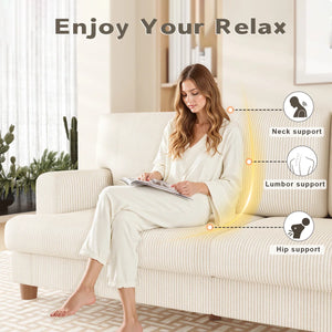 Corduroy Sofa with 3 Seats No Tool Assembly Solid Wood Frame and Solid Wood Legs
