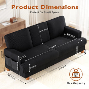 Corduroy Sofa with 3 Seats No Tool Assembly Solid Wood Frame and Solid Wood Legs