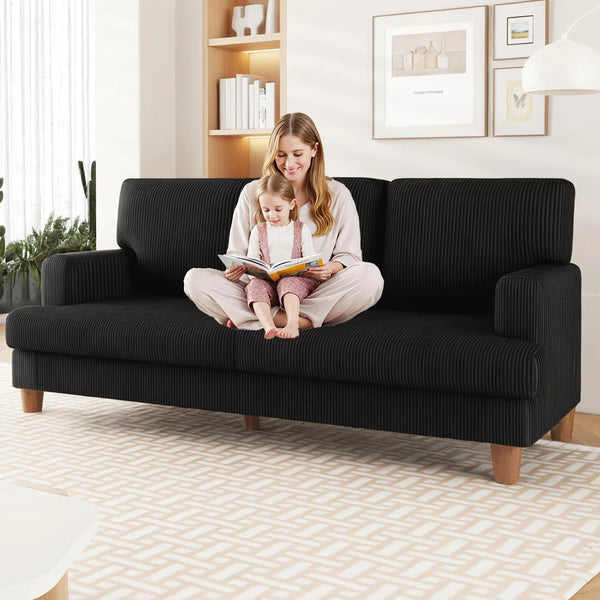 Corduroy Sofa with 3 Seats No Tool Assembly Solid Wood Frame and Solid Wood Legs