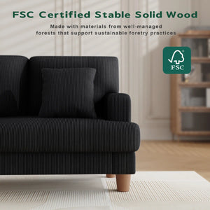 Corduroy Sofa with 3 Seats No Tool Assembly Solid Wood Frame and Solid Wood Legs