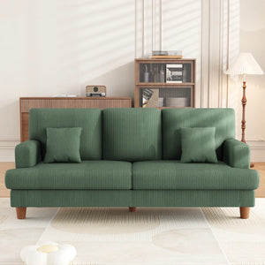 Corduroy Sofa with 3 Seats No Tool Assembly Solid Wood Frame and Solid Wood Legs