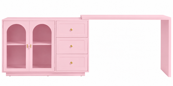 Yokota Extendable Makeup Vanity with 3 Drawers and 2 Acrylic Doors  Wooden Bazar