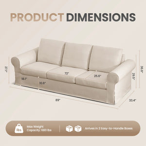 Sinkir 3 Seater Sofa With Rolled Arm Slipcovered Sofas For Living Room