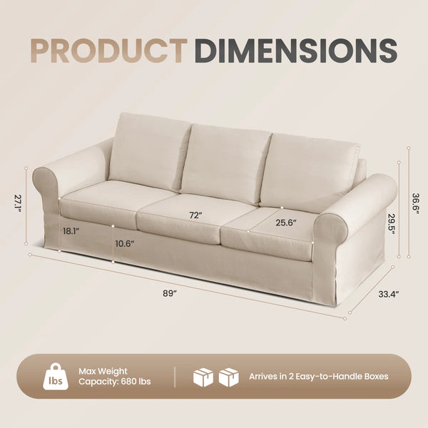 Sinkir 3 Seater Sofa With Rolled Arm Slipcovered Sofas For Living Room