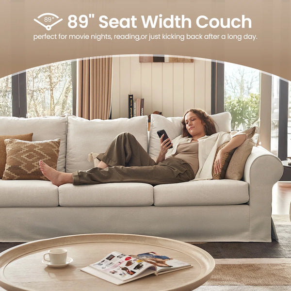 Sinkir 3 Seater Sofa With Rolled Arm Slipcovered Sofas For Living Room