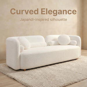 89" Modern Curved Upholstered Boucle Sofa, 3-seater With 6 Pillows  Wooden Bazar