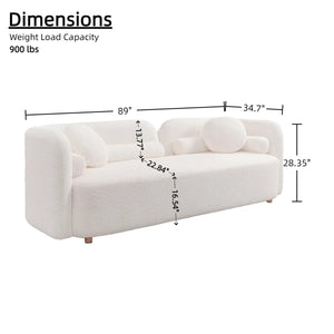 89" Modern Curved Upholstered Boucle Sofa, 3-seater With 6 Pillows  Wooden Bazar