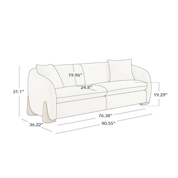 Divaag Upholstered Modern Curved Chenille Sofa with Unique Wood Legs
