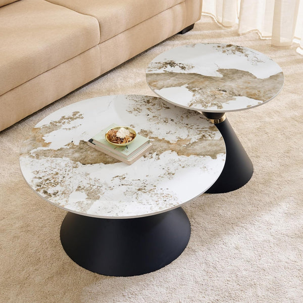 Jeppy Sintered Stone Top Set of 2 Coffee Tables  - Wooden Bazar