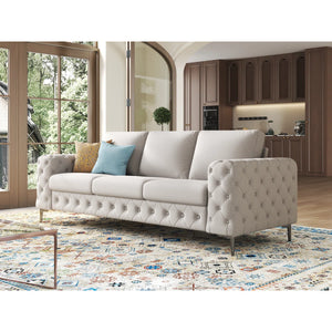 Newwing Modern Button Tufted 3-Seater Sofa With Wide Armrests