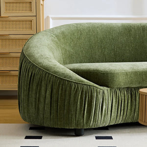 92" Mid Century Modern Curved Living Room Sofa, 4-Seat Polyester Fabric Couch  Wooden Bazar