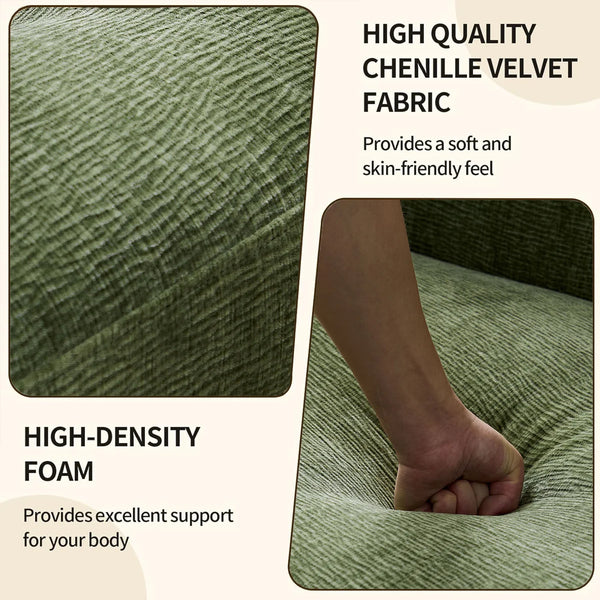 92" Mid Century Modern Curved Living Room Sofa, 4-Seat Polyester Fabric Couch  Wooden Bazar