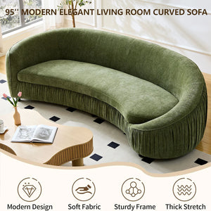 92" Mid Century Modern Curved Living Room Sofa, 4-Seat Polyester Fabric Couch  Wooden Bazar