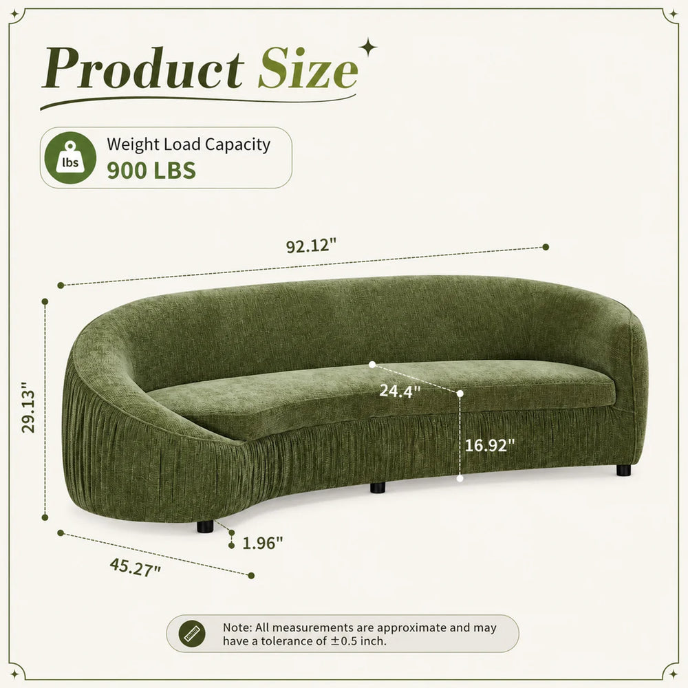 92" Mid Century Modern Curved Living Room Sofa, 4-Seat Polyester Fabric Couch  Wooden Bazar