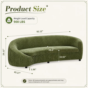 92" Mid Century Modern Curved Living Room Sofa, 4-Seat Polyester Fabric Couch  Wooden Bazar