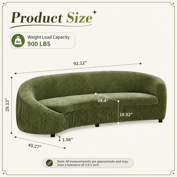 92" Mid Century Modern Curved Living Room Sofa, 4-Seat Polyester Fabric Couch  Wooden Bazar