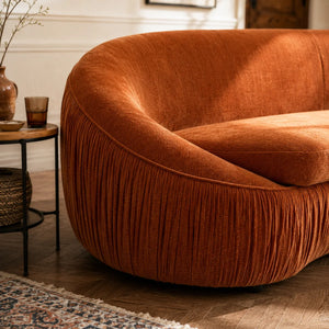 Mid Century Modern Curved Living Room Sofa, 4-Seat Polyester Fabric Couch
