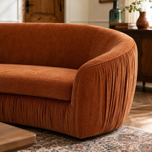 Mid Century Modern Curved Living Room Sofa, 4-Seat Polyester Fabric Couch